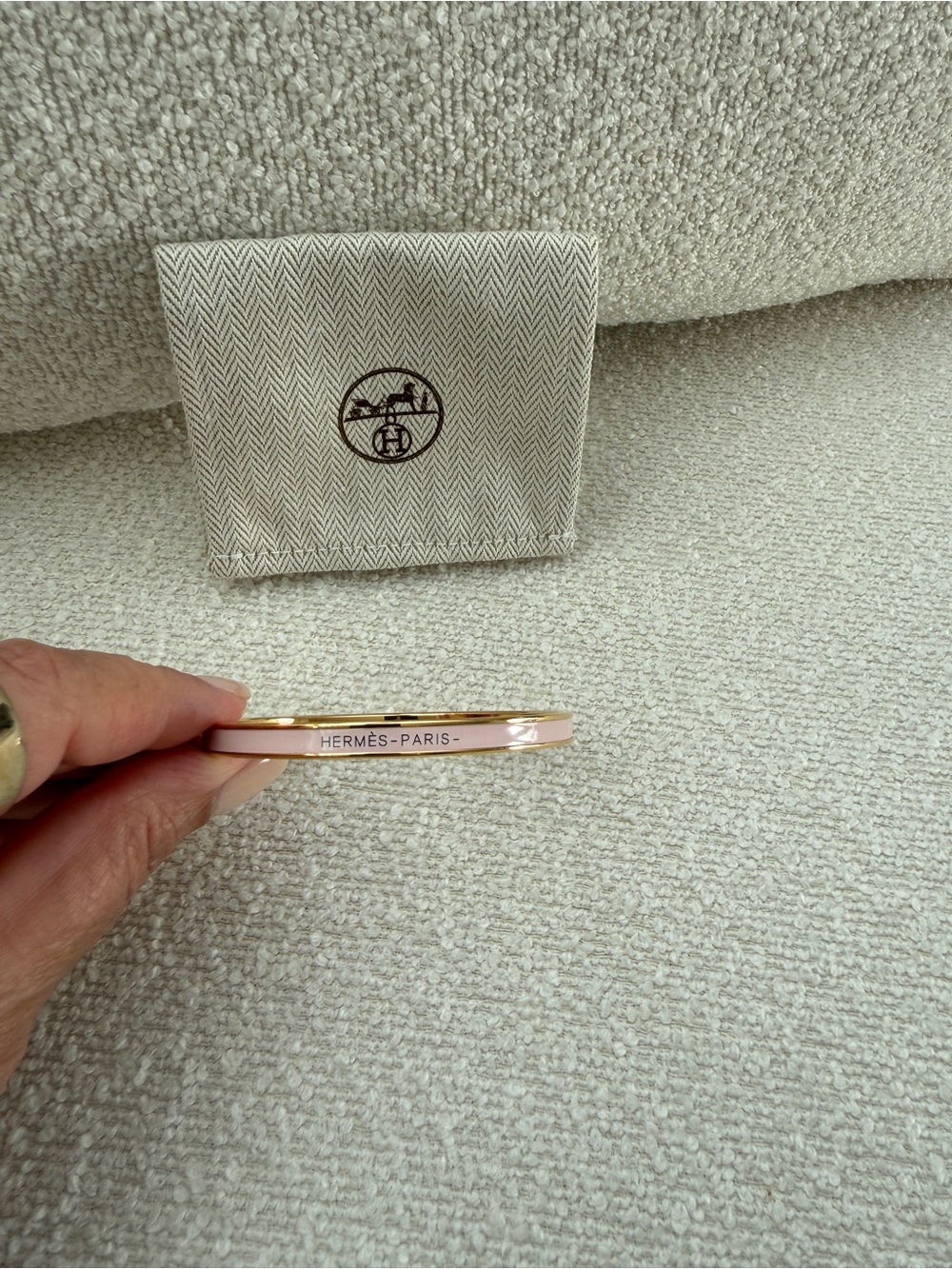 Hermès Uni Enamel Bangle Bracelet Pink Gold Size 62